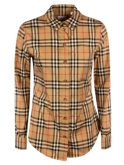 Shop Burberry Checked Print Long-sleeved Shirt In Archive Beige