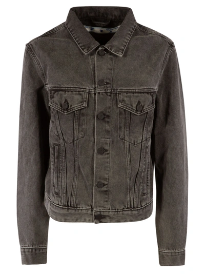 Shop Off-white Arrow Long Denim Jacket In Dark Grey