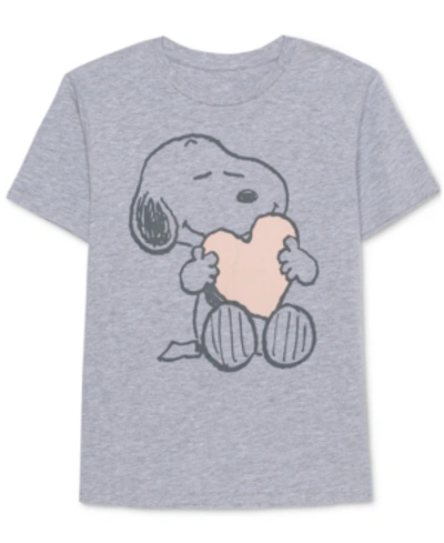 Shop Peanuts Juniors' Snoopy Hug Graphic-print T-shirt In Heather Grey