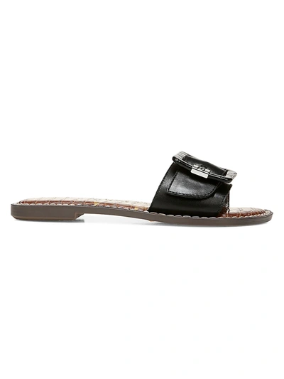 Shop Sam Edelman Granada Flat Leather Sandals In Black