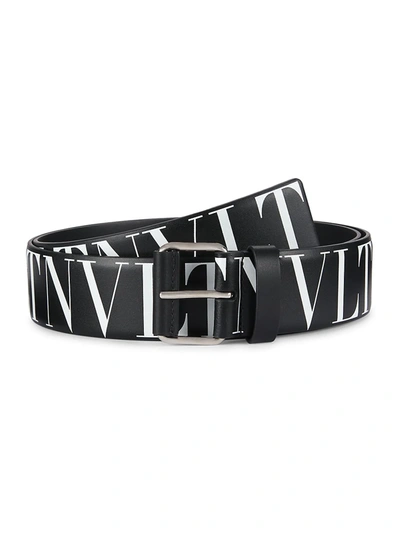 Shop Valentino Men's Vltn Leather Belt In Black White