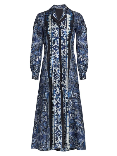 Shop Alberta Ferretti Azulejos Printed Silk Dress In Blue Multi