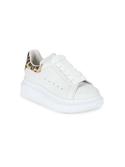 Shop Alexander Mcqueen Kid's Leopard Back Leather Sneakers In White Leopard