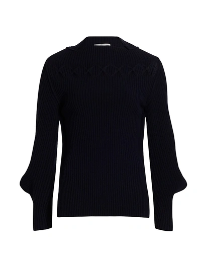 Shop Victoria Beckham Wool-blend Knit Cutout Sweater In Navy