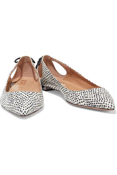 Shop Aquazzura Forever Marilyn Cutout Tasseled Printed Elaphe Point-toe Flats In Off-white