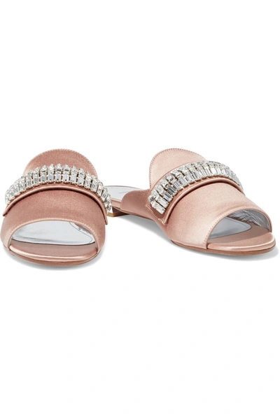 Shop Aquazzura Winston Crystal-embellished Satin Mules In Blush