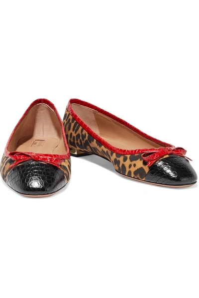 Shop Aquazzura Moss Leopard-print Suede And Croc-effect Leather Ballet Flats In Animal Print