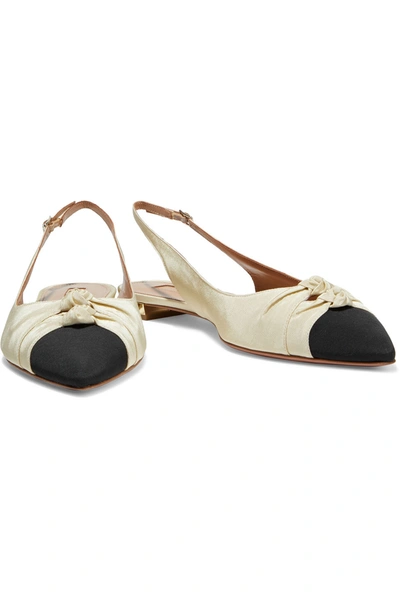 Shop Aquazzura Mondaine Two-tone Grosgrain Slingback Point-toe Flats In Ivory