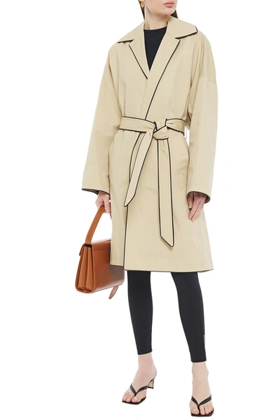 Shop Balenciaga Oversized Faux Leather-trimmed Cotton-gabardine Trench Coat In Beige