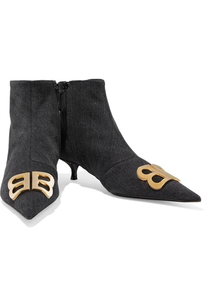 Shop Balenciaga Bb Logo-embellished Denim Ankle Boots In Dark Denim