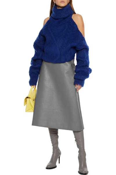 Shop Balenciaga Faux Leather Midi Skirt In Gray