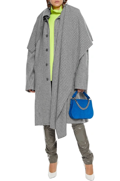 Shop Balenciaga Oversized Draped Houndstooth Wool-blend Coat In Gray