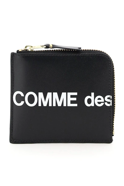 Shop Comme Des Garçons Zip Wallet Huge Logo In Black,white