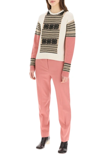 Shop Max Mara Liana Jacquard Sweater In White,pink,gold