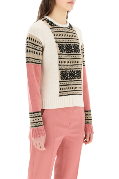 Shop Max Mara Liana Jacquard Sweater In White,pink,gold