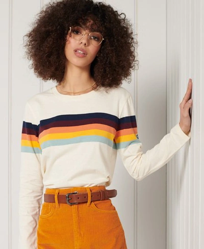 Shop Superdry Women's Organic Cotton Cali Stripe Long Sleeved Top White Size: 4