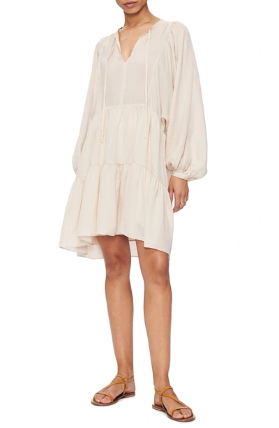 Shop Anine Bing Madison Long Sleeve Silk Blend Dress In Cream And Black Stripe