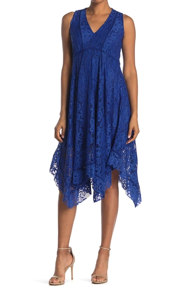 Shop Taylor Lace Asymmetrical Midi Dress In Cobalt