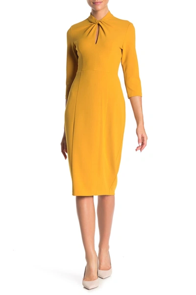 Shop Donna Morgan Crepe Three Quarter Sleeve Sheath Dress In Marigold