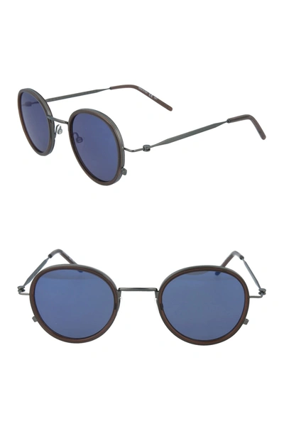 Shop Tomas Maier 49mm Metal Acetate Frame Round Sunglasses In Ruthenium Ruthenium Blue