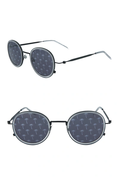 Shop Tomas Maier 49mm Metal Acetate Frame Round Sunglasses In Black Black Silver