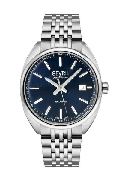 Shop Gevril Men's Five Points Blue Dial Stainless Steel Watch In Silver