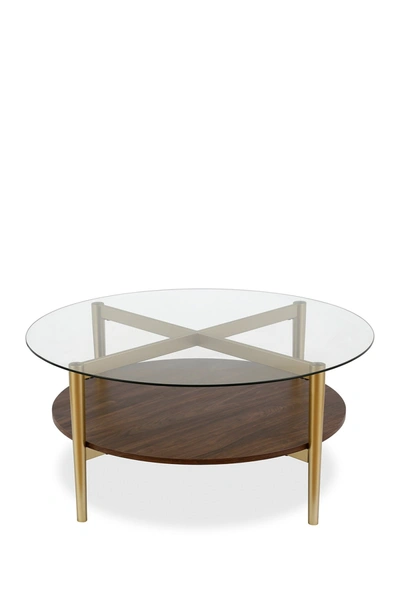 Shop Addison And Lane Otto 36" Brass Finish Coffee Table With Walnut Shelf In Gold And Walnut