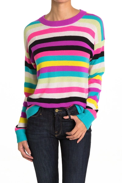 Shop 525 America Cashmere Multi Stripe Print Crew Neck Sweater In Purp Mlti