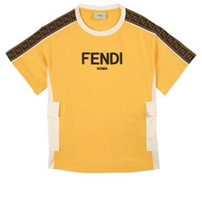Shop Fendi Yellow Ff Logo Tape T-shirt