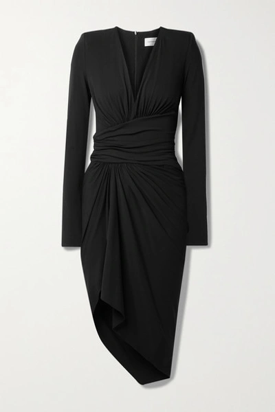 Shop Alexandre Vauthier Asymmetric Ruched Crepe Dress In Black