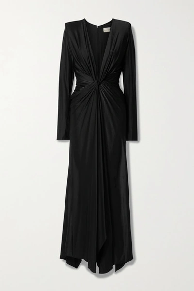 Shop Alexandre Vauthier Twist-front Ruched Satin-jersey Gown In Black