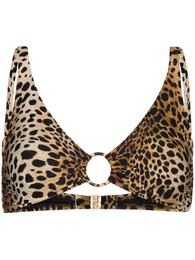 Shop Melissa Odabash Leopard Print Bikini Top In Brown