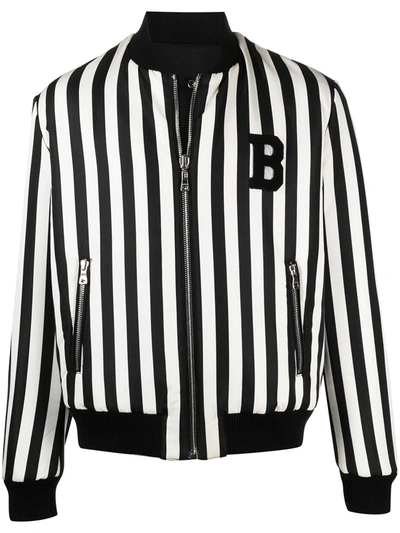 Shop Balmain Reversible Striped Bomber Jacket In Black