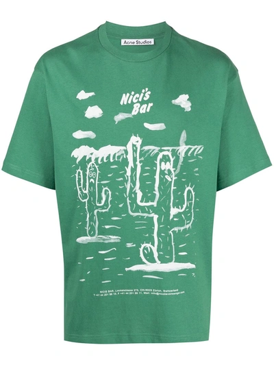 Shop Acne Studios Nici's Bar-print T-shirt In Ab4-emerald Green