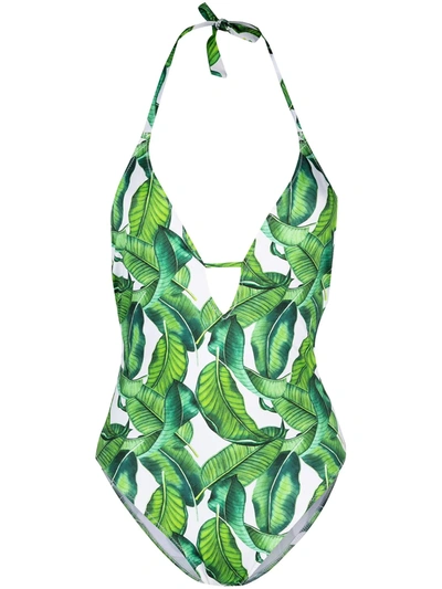 Shop Mc2 Saint Barth Banana Leaves One-piece Swimsuit In Green