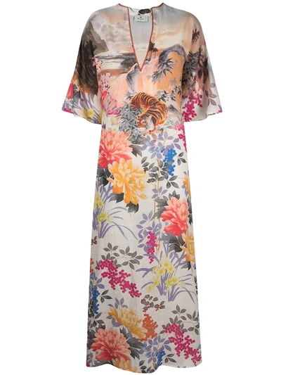 Shop Etro Floral Shift Midi Dress In Pink