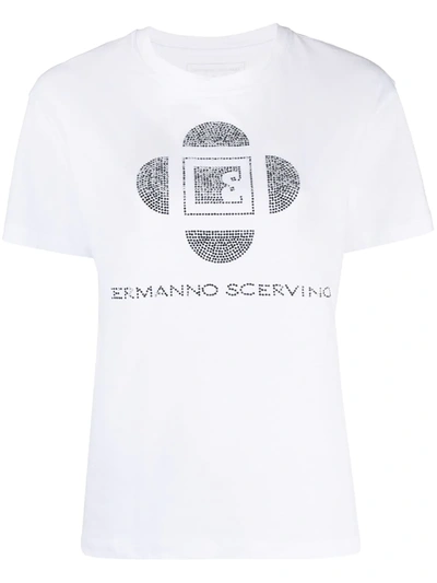 Shop Ermanno Scervino Crystal Embellished Cotton T-shirt In White