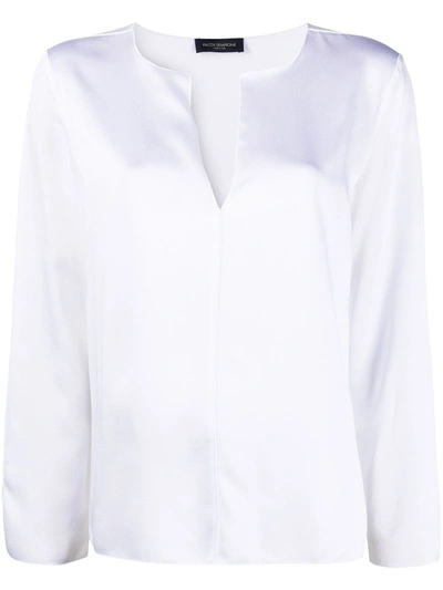 Shop Piazza Sempione V-neck Long-sleeve Blouse In White