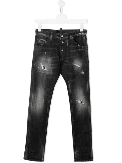 Shop Dsquared2 Teen Ripped Faded Jeans In Black