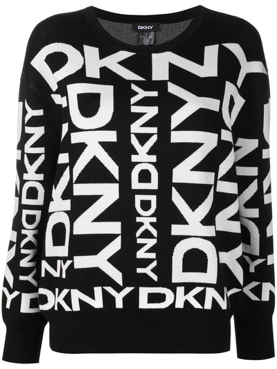 Shop Dkny Exploded Logo Intarsia Jumper In Black