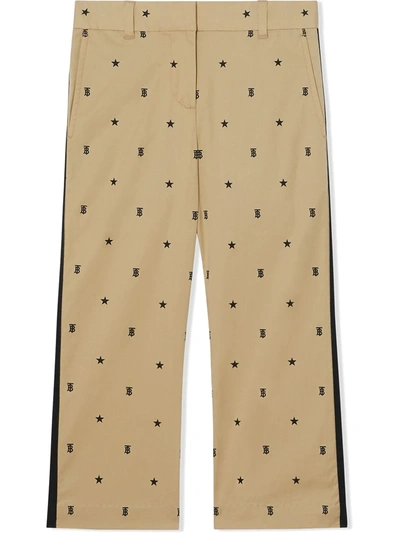 Shop Burberry Teen Star Monogram-motif Trousers In Neutrals