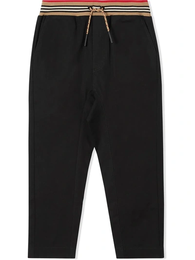 Shop Burberry Teen Icon Stripe Track Pants In Black