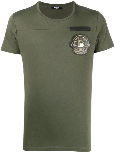 Shop Balmain Logo Patch T-shirt In Green
