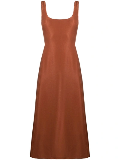 Shop Gabriela Hearst Square-neck A-line Dress In Brown