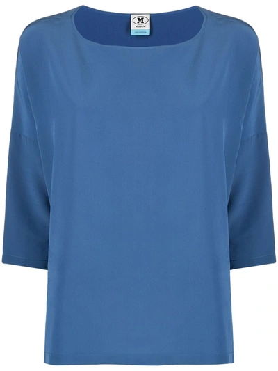 Shop M Missoni Three-quarter Sleeves Silk Blouse In Blue