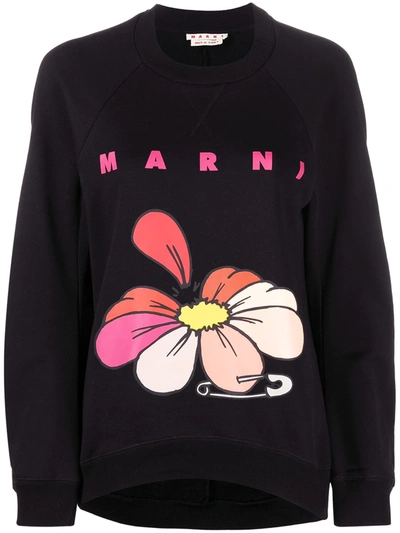 Shop Marni Floral-print Sweatshirt In Black