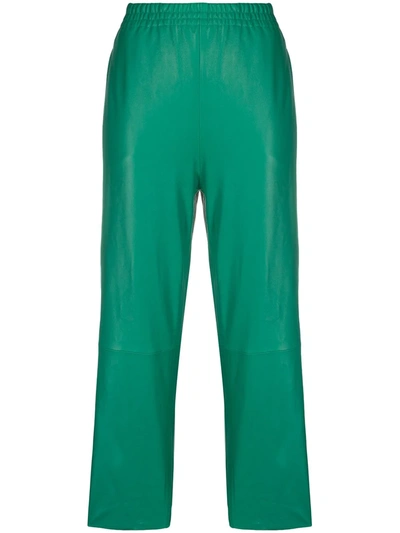 Shop Pinko Cropped Lambskin Trousers In Green