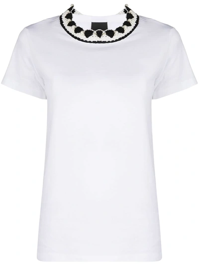 Shop Pinko Crochet Neck T-shirt In White