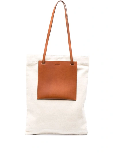 Shop Jil Sander Contrast-pocket Tote Bag In Neutrals