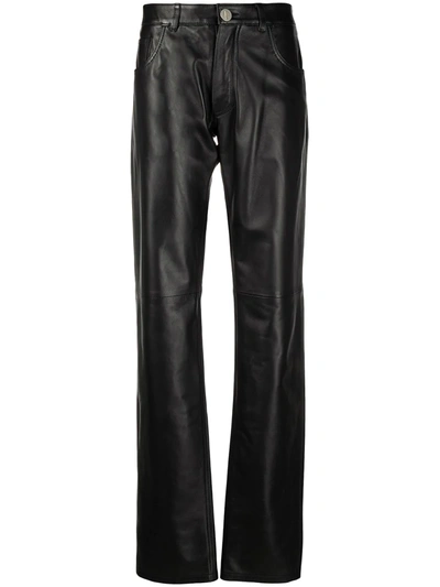 Shop Attico Straight-leg Lambskin Trousers In Black